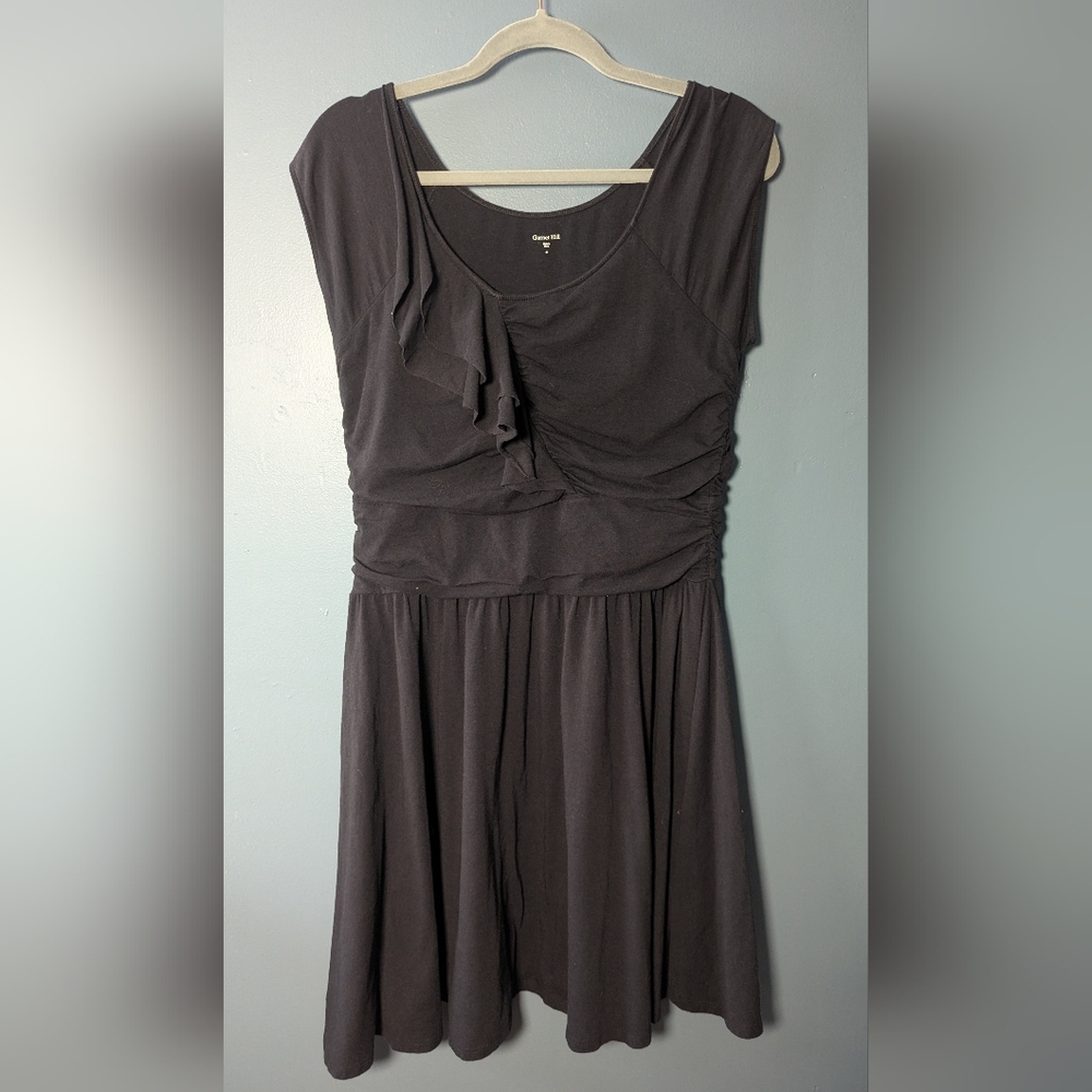 Garnet Hill Black Ruffle Cinched Midi Dress Women's Size Medium